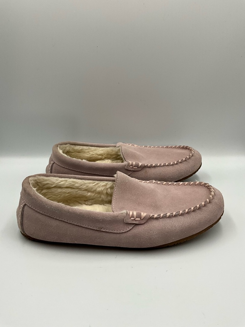 Lands End Woman’s Slippers Size 10 Pink Suede Faux-Fur Lined